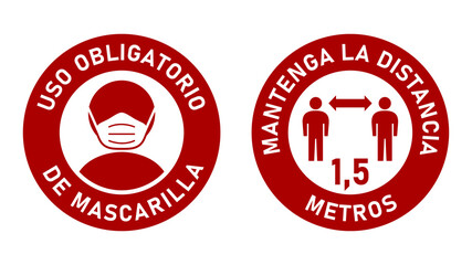 Set of Round Sticker Signs in Spanish 