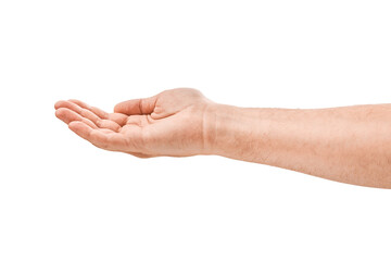 Open Palm hand gesture of male hand isolated against white background.
