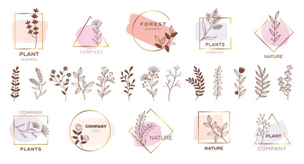 Set of modern flower logo design with pastel colors.