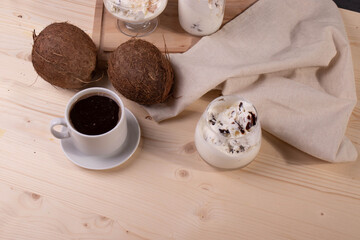 vanilla chocolate ice cream and a cup of coffee