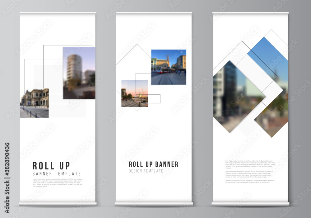 Aufkleber vector layout of roll up mockup design templates with geometric simple shapes, lines and photo place