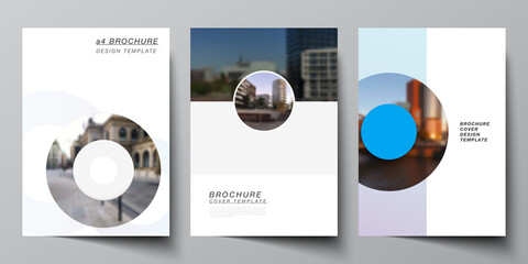 Vector layout of A4 cover mockups templates for brochure, flyer layout, booklet, cover design, book design, brochure cover. Background template with rounds, circles for IT, technology. Minimal style.