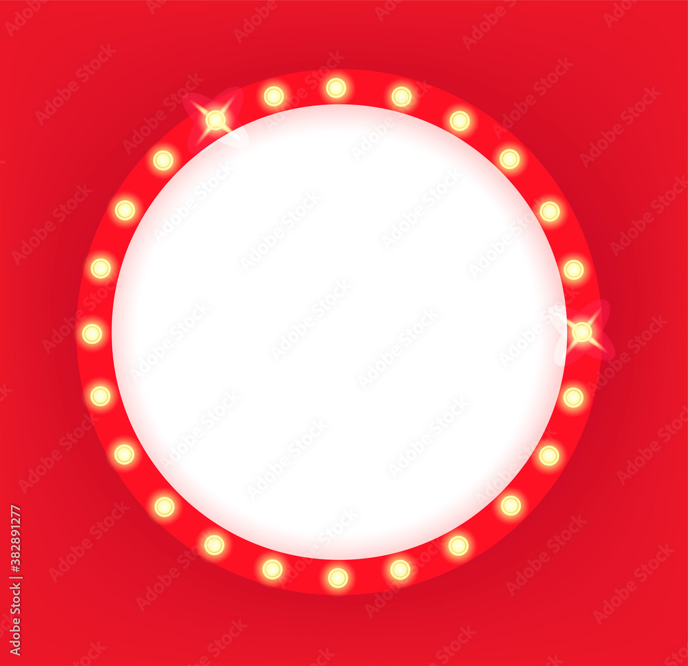 Poster illuminated retro cinema circle frame. template for a content