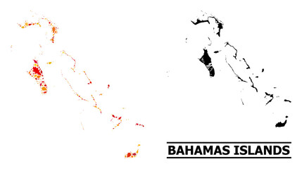 Mosaic autumn leaves and solid map of Bahamas Islands. Vector map of Bahamas Islands is made with random autumn maple and oak leaves. Abstract territory scheme in bright gold, red,