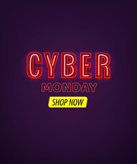 Cyber monday banner with neon text effect