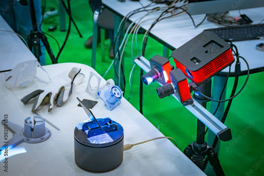 Poster 3d-modeling. a device for creating a three-dimensional layout of an object. preparation for 3d print