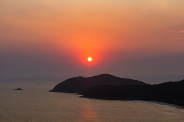Juquey sunset viewpoint overlooking Barra do Una beach. San Sebastian.