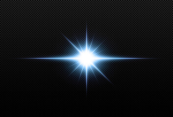 Shining neon stars isolated on black background. Effects, lens flare, shine, explosion, neon light, set. Light star blue png. Light sun blue png. Light flash blue png. vector illustrator.