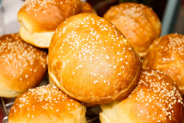 Fresh delicious homemade sesame buns for burgers.