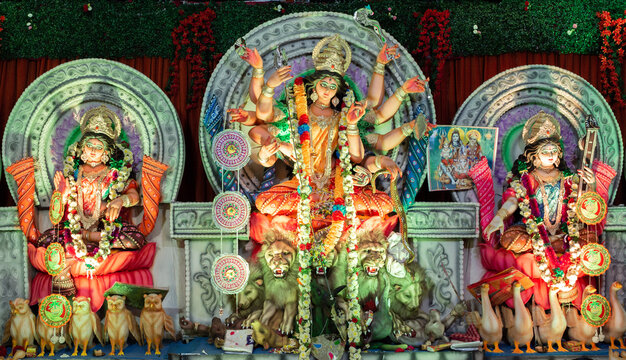 Beautiful idol of Hindu Goddess and her two daughters