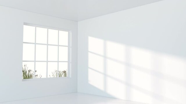 White empty room with sunlight come from the window, 3d rendering.