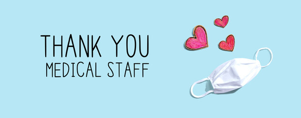 Thank You Medical Staff message with a face mask and heart drawings