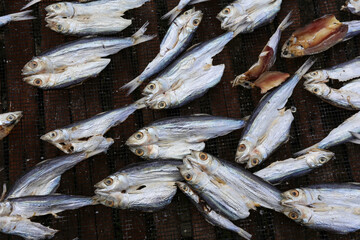 dried fish on a drying board