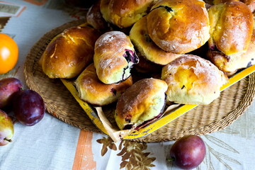 Stack of delicious homemade plum buns