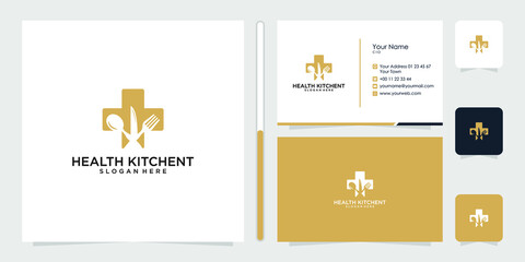 health kitchent logo design and business card template vector premium