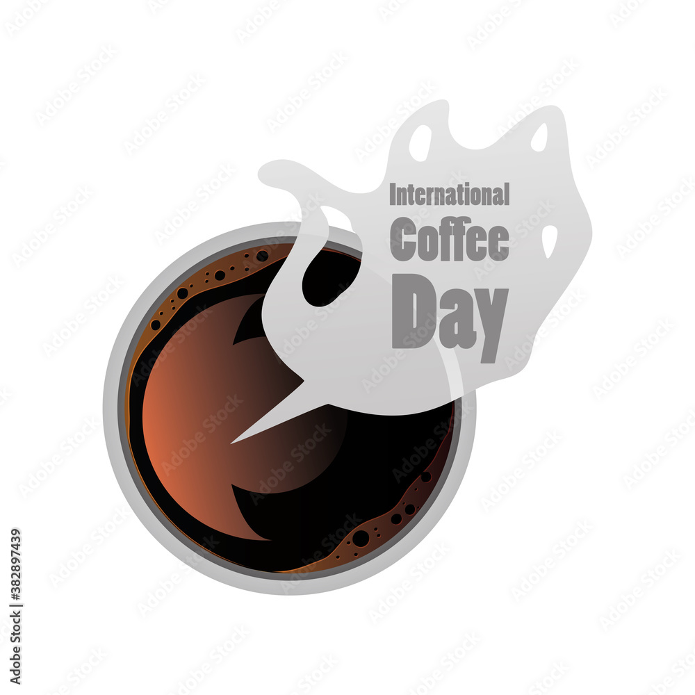 Wall mural international coffee day label with a cup of steaming coffee