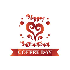 happy international coffee day label with a heart