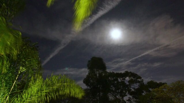 Timelapse, cloudscape with a full moon, Brazil 