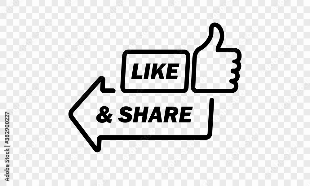 Poster like and share button in black. for channel. social media useers. vector eps 10. isolated on transpa