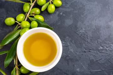 Green fresh olive and olive oil