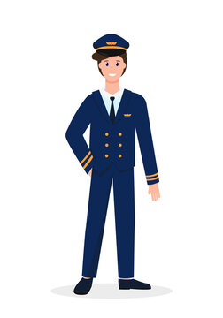 Pilot male character on white background.
