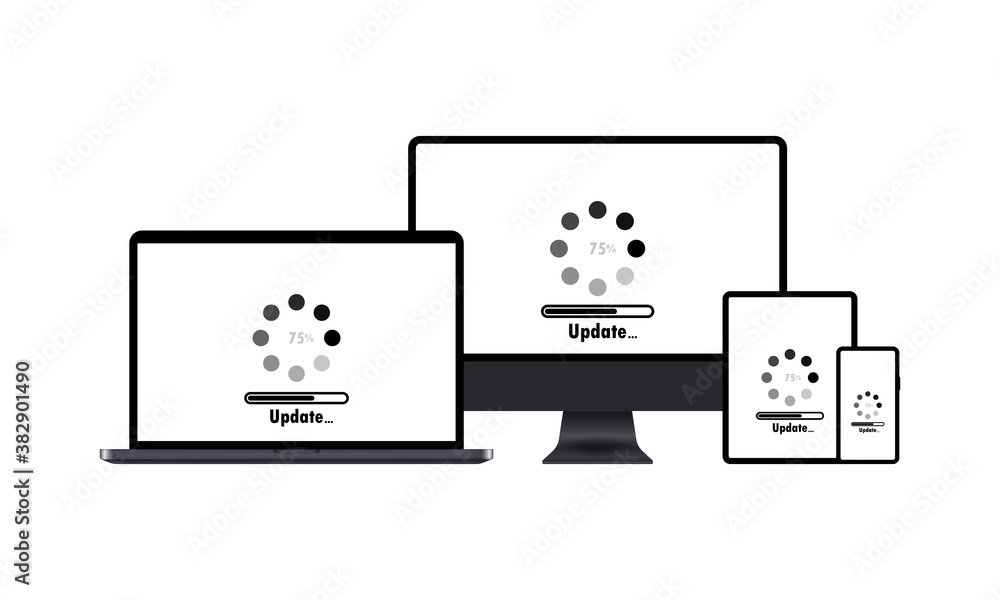 Aufkleber laptop, computer screen, tablet and phone update icon. device sign. loading process. vector eps 10. 