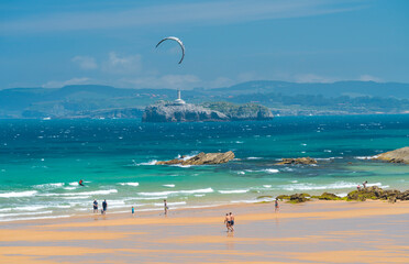 El Sardinero First Beach, Mouro Island, Santander, Cantabria, Spain, Europe