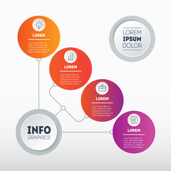 Template of info chart. Vector diagram, infographic of technology or education process with four steps. Mind map. Business presentation concept with 4 options.
