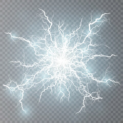 Lightning flash light thunder sparks on a transparent background. Lightning flash light PNG.