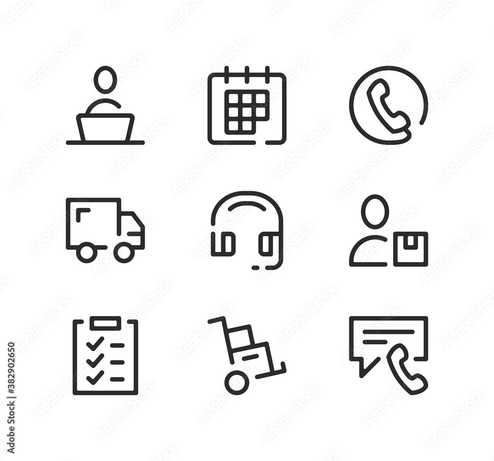 Poster delivery service support line icons set. modern graphic design concepts, black stroke linear symbols