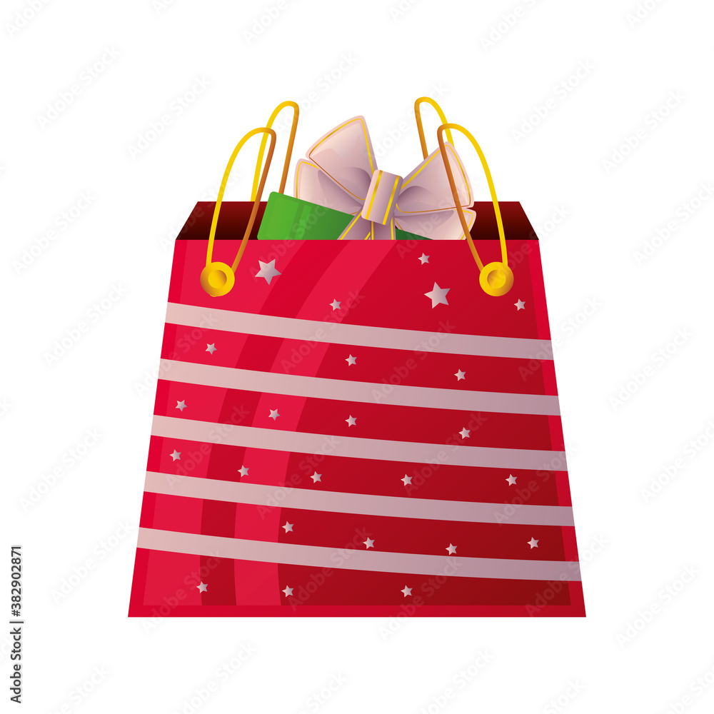 Wall mural christmas red gift bag on white background