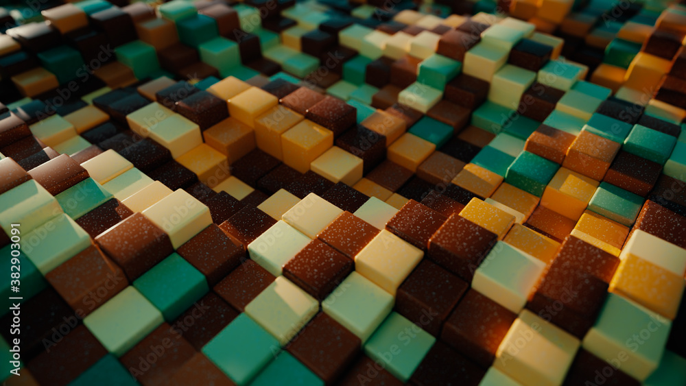 Poster abstract background of stone colorful cubes with random offset effect. 3d illustration