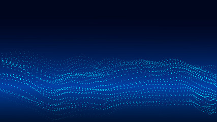 Wave of particles on dark background. Technology backdrop. Pattern for presentations. Vector illustration