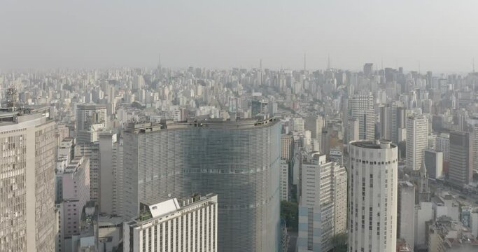 Aerial view of downtown S&atilde;o Paulo, Brazil, backward movement, S&atilde;o Paulo city