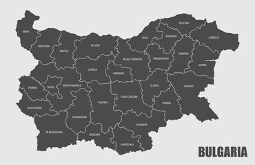 The Bulgaria map divided in regions with labels