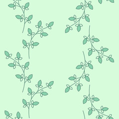 Obraz premium Seamless pattern with green twigs and leaves on a light background.