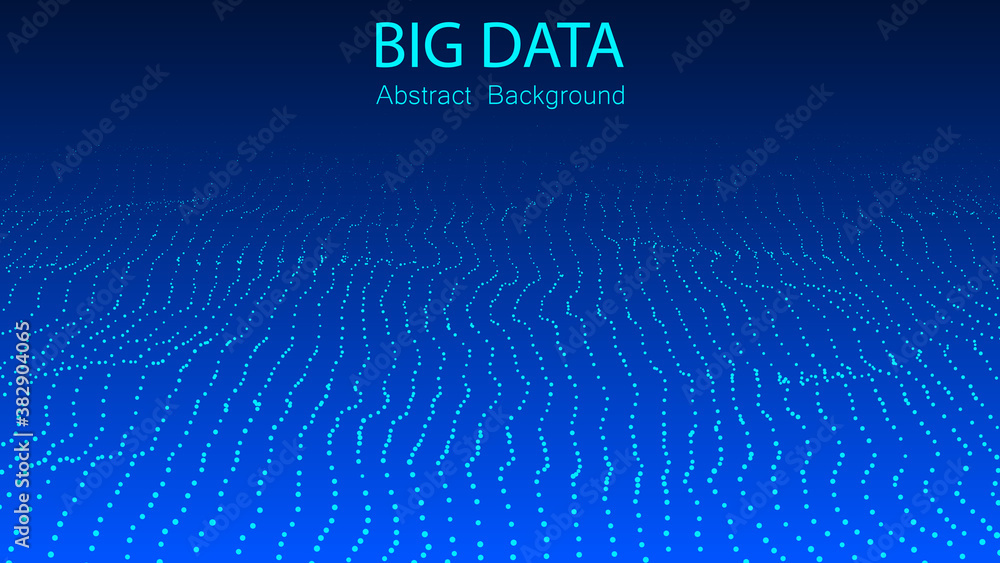 Poster big data stream. abstract gradient dynamic wave of particles. network of bright points or dots. big 
