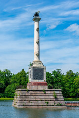Chesme Column on island of Grand Pond in Catherine park, Tsarskoe Selo (Pushkin), Saint Petersburg,...