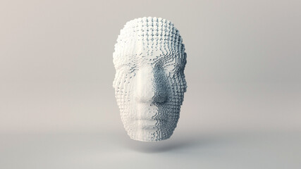 Human face emergence, building head from cubes, artificial intelligence concept, abstract 3d illustration