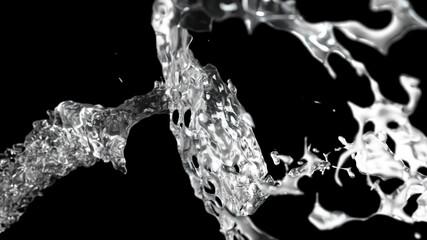 Spectacular splash of water in slow motion on black isolated background 3d illustration