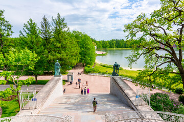 Saint Petersburg, Russia - July 2019: Panorama of Catherine park in Tsarskoe Selo (Pushkin)