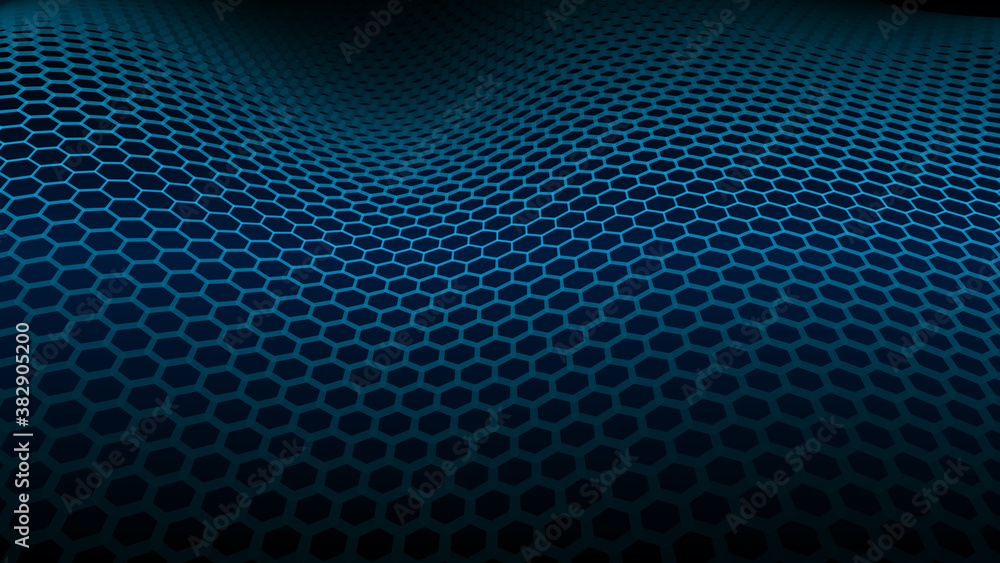 Poster abstract dynamic wave of points and lines. hexagon. big data. network of particles. digital backgrou