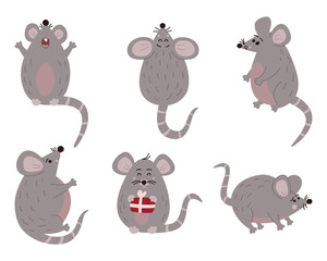 Cute mouse in different pose. Vector illustration.