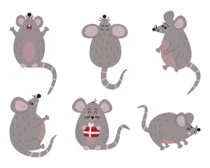 Fotobehang Cute mouse in different pose. Vector illustration. © Dmitry