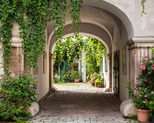 Vienna, Austria: entrance to the old House of the Teutonic Order (Deutschordenshaus), where Mozart and Brahms lived - obrazy, fototapety, plakaty