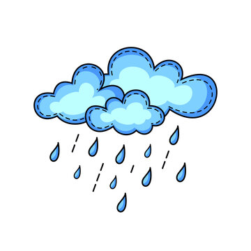 Flat Cute Rain Cloud Illustration Symbol with Unique Style Design, Unusual Rainy Weather Forecast Template Vector