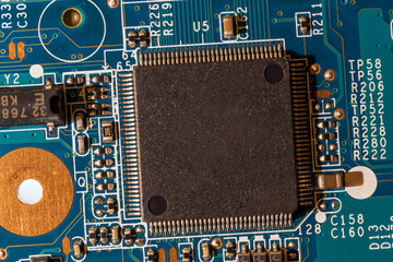 Cpu motherboard chip and processor card. Technology, 5g, ai, computer and futuristic concept.