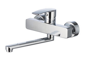 Single handle bath mixer, metal faucet for the bathroom. Short spout