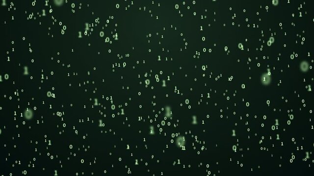 Binary coding numbers scatting on green background, 3d rendering.