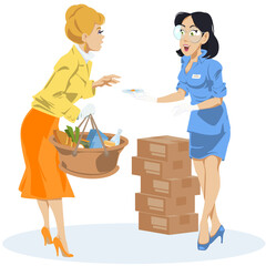 Young woman with shopping basket. Picture concept for web page design.